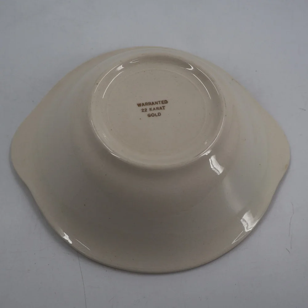 Warranted 22 Karat Gold Encrusted Floral Serving Bowl Vintage Cream 7.25in